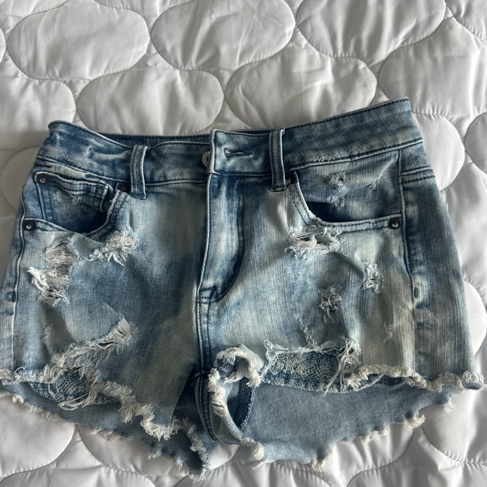 American Eagle Outfitters Blue Distressed Jean Shorts